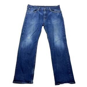 Levis 514 Jeans Men 36x30 Dark Blue Denim Wash Loose Straight Mid Rise Used